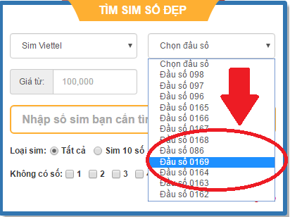 Chọn đầu số sim