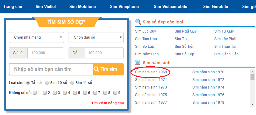 Chọn sim năm sinh 1969