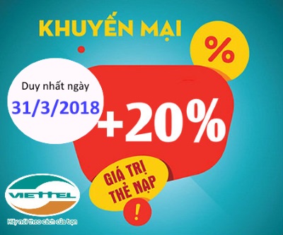 viettel triển khai chương trình khuyến mãi 20% trong ngày vàng 31/3/2018