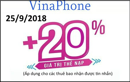 Vinaphone tặng 20% giá trị thẻ nạp cho những khách hàng may mắn