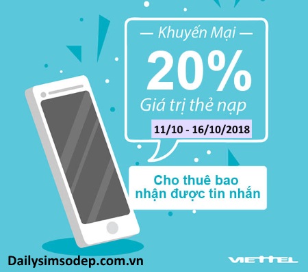 Khuyến mãi 20% thẻ nạp Viettel dành cho những khách hàng may mắn từ 11-16/10