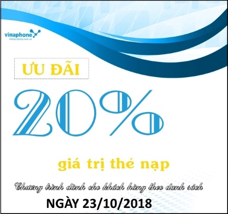 Thuê bao Vinaphone may mắn nhận ngay 20% giá trị thẻ nạp ngày 23/10