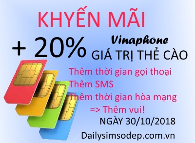 Vinaphone khuyến mãi 20% trong ngày 30/10/2018