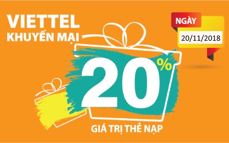 Viettel khuyến mãi 20% giá trị thẻ nạp đúng ngày 20/11