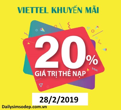 Ưu đãi 20% giá trị thẻ nạp Viettel trong ngày 28/2