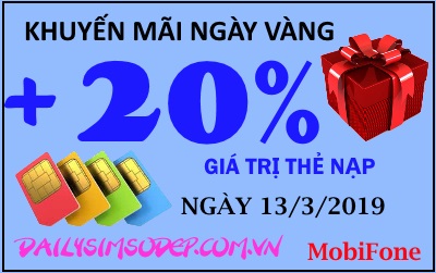 MobiFone tặng 20% giá trị thẻ nạp ngày 13/3 cho thuê bao di động trả trước