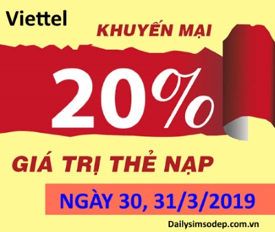 Viettel tặng ngay 20% giá trị thẻ nạp trong ngày 30 và 31/2