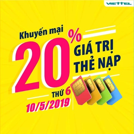Viettel tung chương trình khuyến mãi ngày vàng 10/5 với mức ưu đãi lên tới 20% dành cho thuê bao trả trước