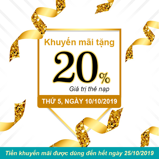 Viettel khuyến mãi tặng 20% giá trị thẻ nạp duy nhất ngày 10/10/2019