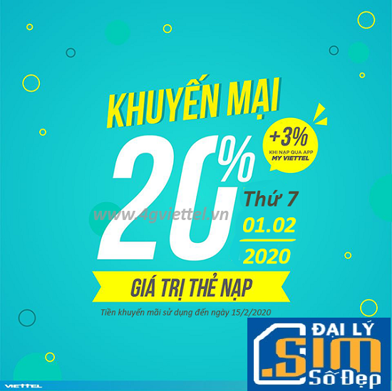Viettel khuyến mãi 1/2/2020 ưu đãi NGÀY VÀNG tặng 20% tiền nạp