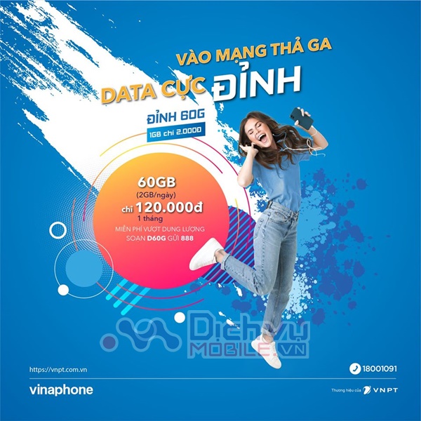 Đăng ký gói D60G Vinaphone 2GB/ ngày trọn gói
