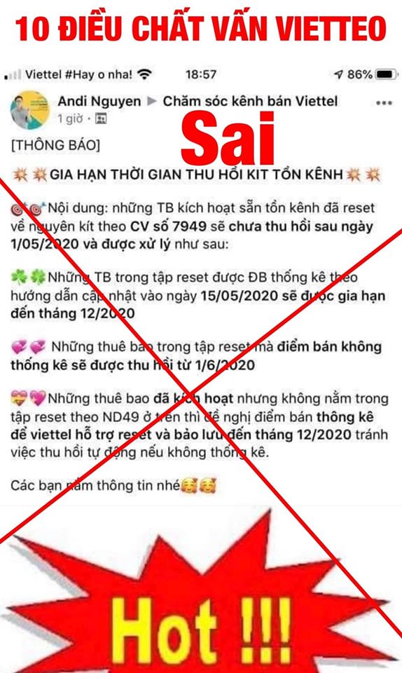 Vấn đề gia hạn và thu hồi sim Viettel nguyên kít
