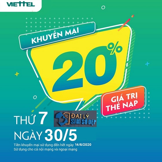 Viettel khuyến mãi 20% giá trị thẻ nạp ngày vàng 30/5/2020