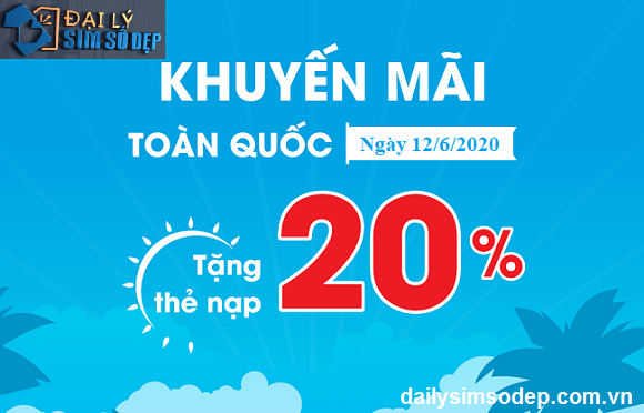 VinaPhone khuyến mãi 20% ngày 12/6/2020 trên Toàn Quốc