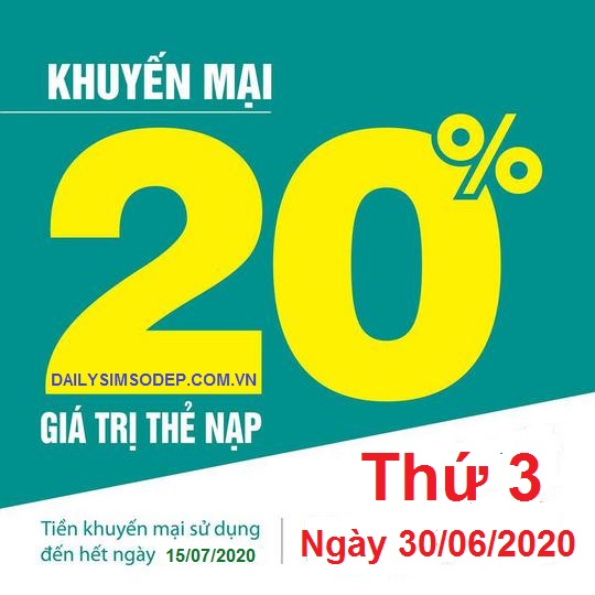 Viettel khuyến mãi tặng 20% giá trị thẻ nạp duy nhất ngày vàng 30/6/2020