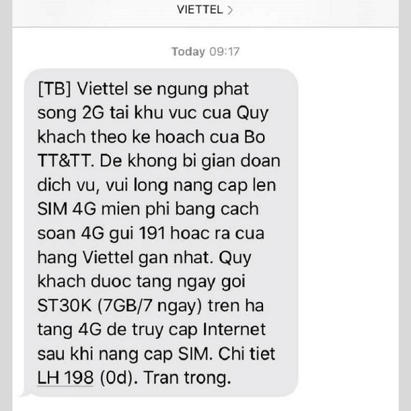 Viettel chính thức cắt sóng 2G
