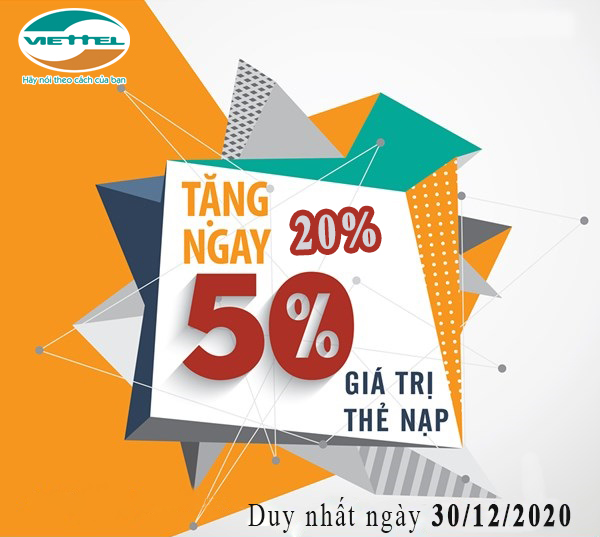 Viettel khuyến mãi 20% – 50% thẻ nạp ngày Vàng 30/12/2020