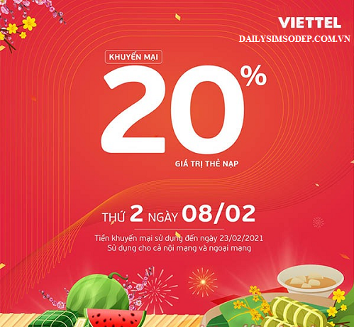 Khuyến mãi Viettel ngày 8/2/2021 tặng 20% tiền nạp cho TB trả trước