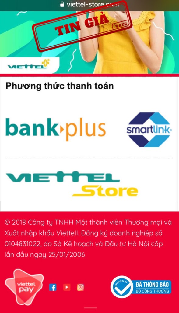 Website giả mạo của Viettel rao bán SIM 4G. Nguồn: Trung tâm Xử lý tin giả