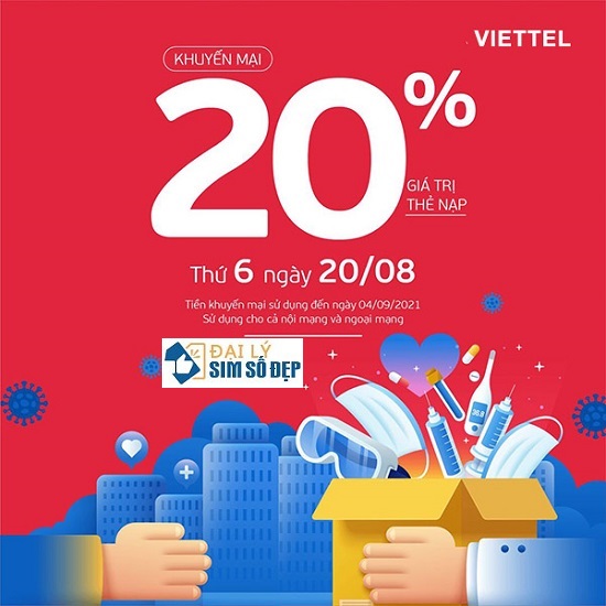 Viettel khuyến mãi 20/8/2021 tặng 20% giá trị tiền nạp
