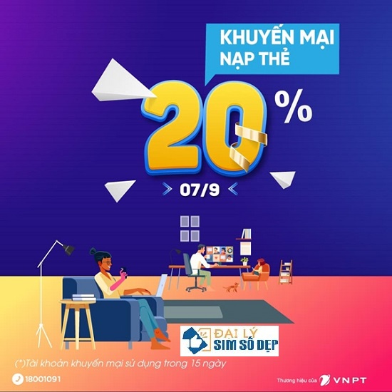 Vinaphone khuyến mãi 20% giá trị thẻ nạp duy nhất ngày 7/9/2021 