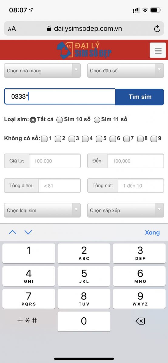 tìm sim viettel đầu 0333