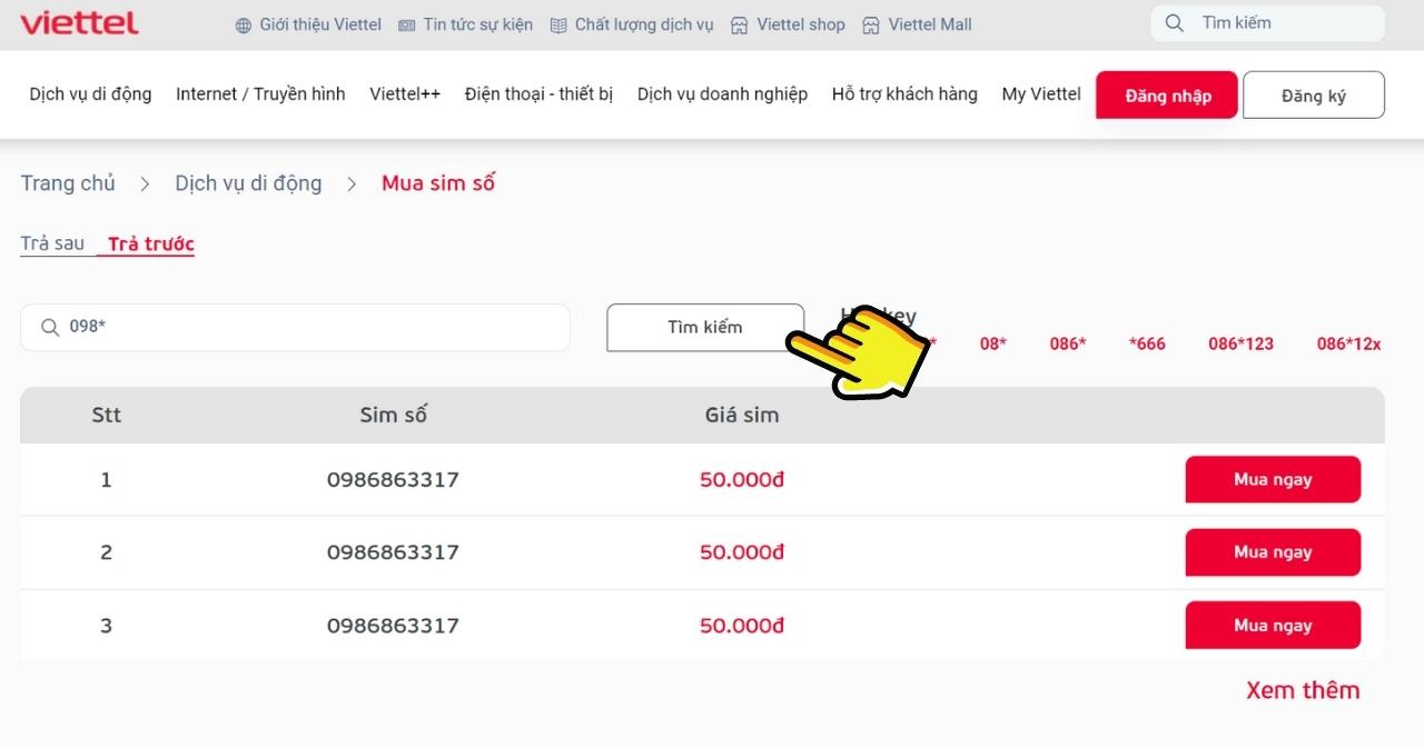 Cách mua sim đầu số 098 chính chủ, chất lượng - Bước 3