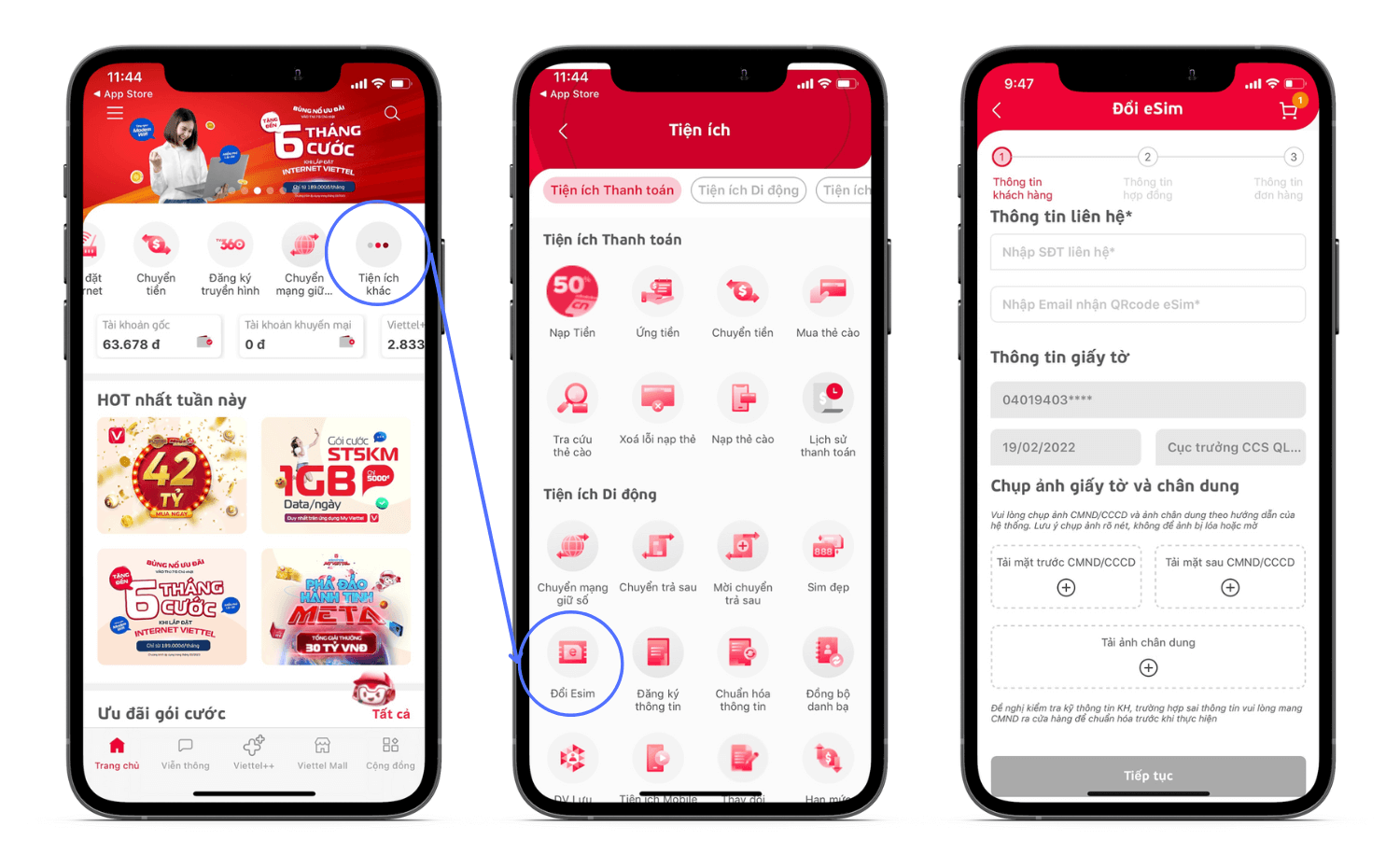 Chức năng đổi eSIM trên My Viettel.